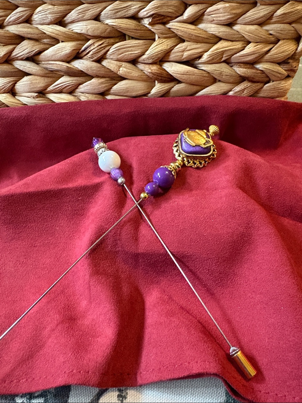Purple Beaded Hat Stick Pin - Women Jewelry